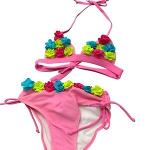 Limeapple Floral Rosette Boho Little Girl Two Pieces BIKINI SIZE 2T